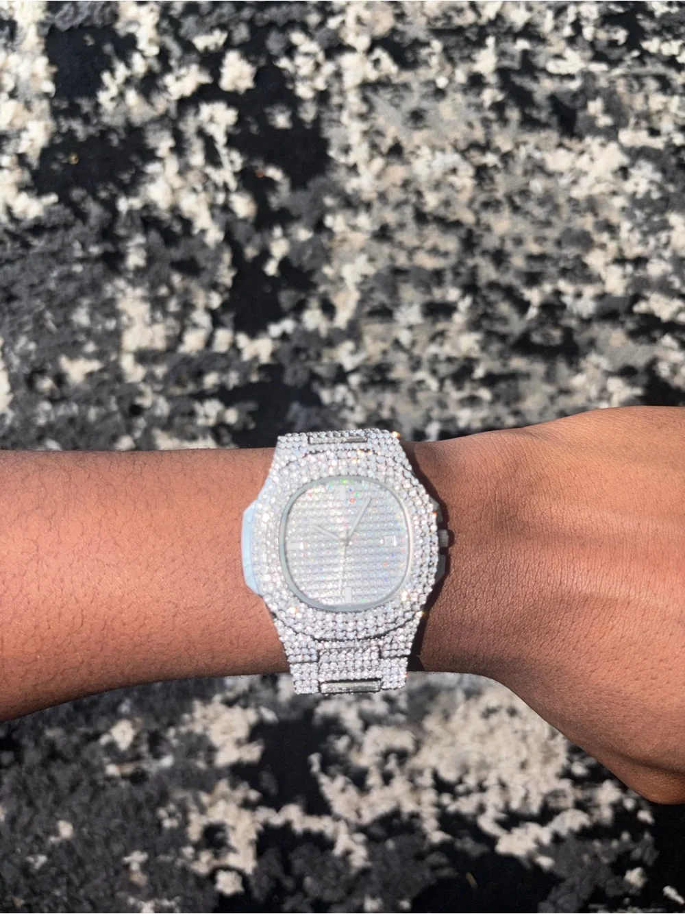 Silver Iced Men's Luxury Bracelet Watch - Unbranded